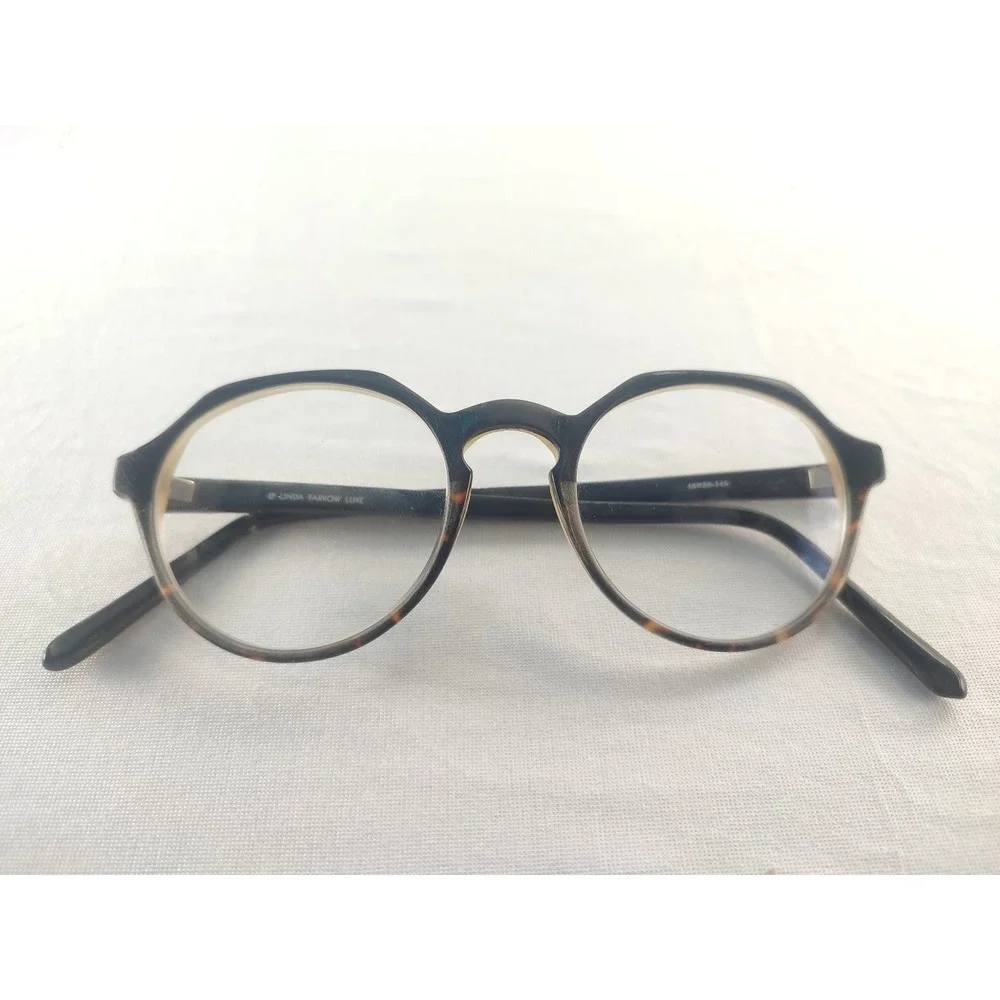 Linda Farrow Luxe Round Optical Eyeglass Frames 48-20-145 Gray Tortoise Acetate